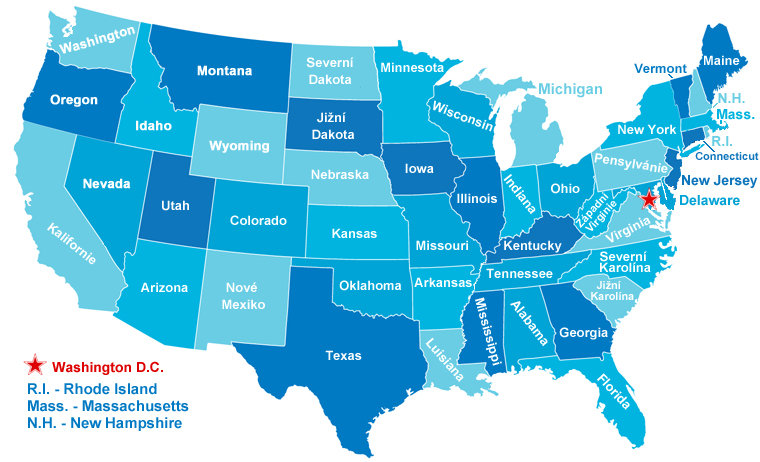 mapa státy USA